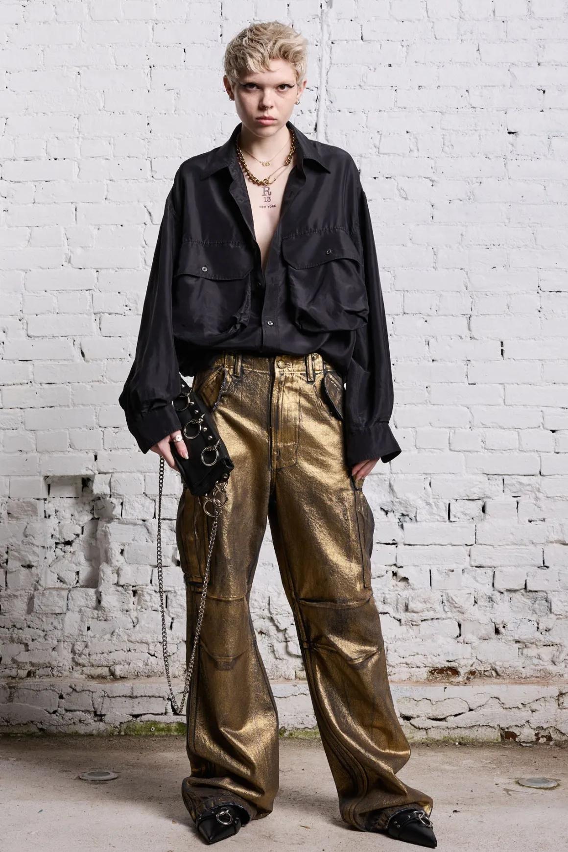 Women R13 Wide Leg*WIDE LEG CARGO - VINTAGE GILDED BLACK