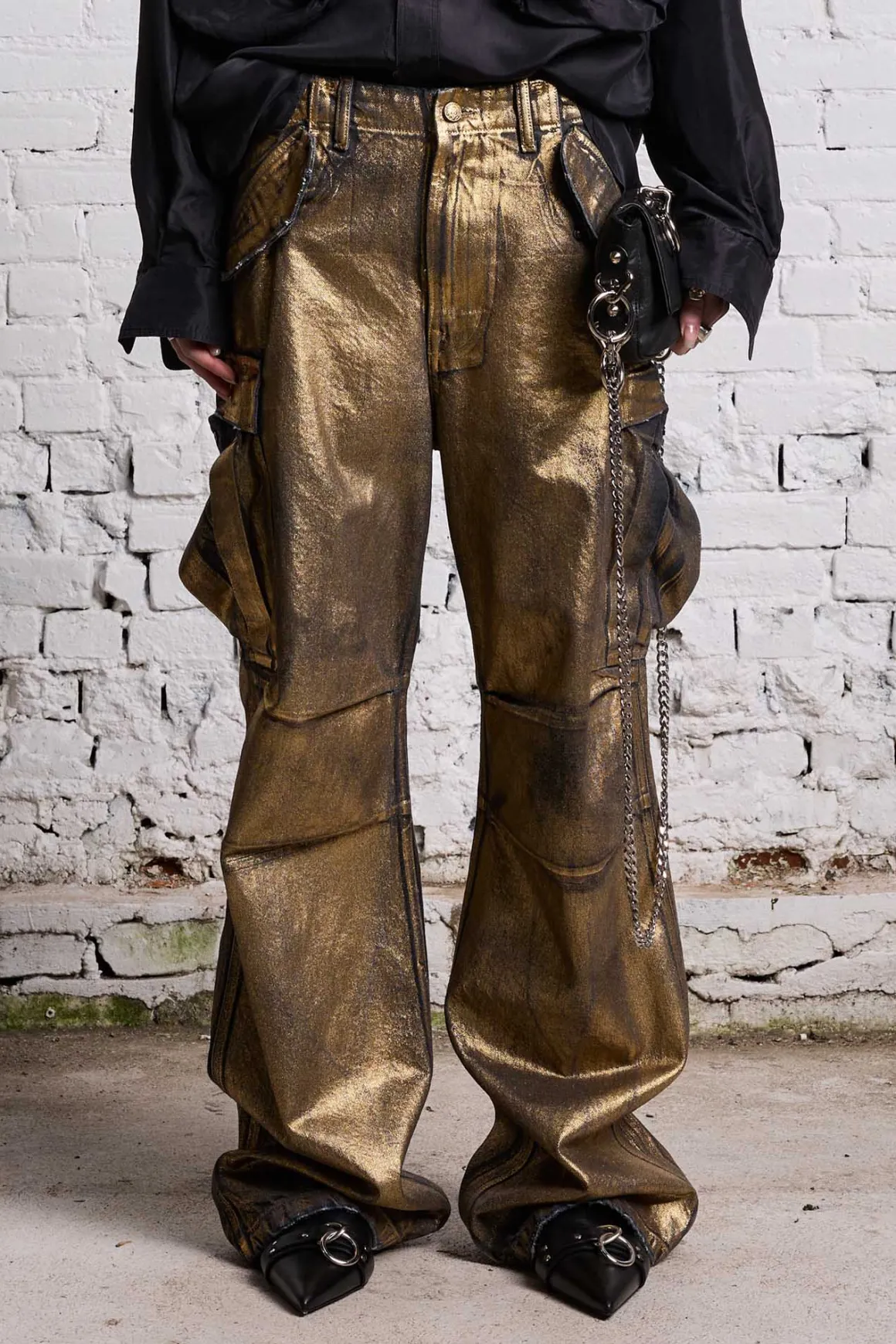 Women R13 Wide Leg*WIDE LEG CARGO - VINTAGE GILDED BLACK