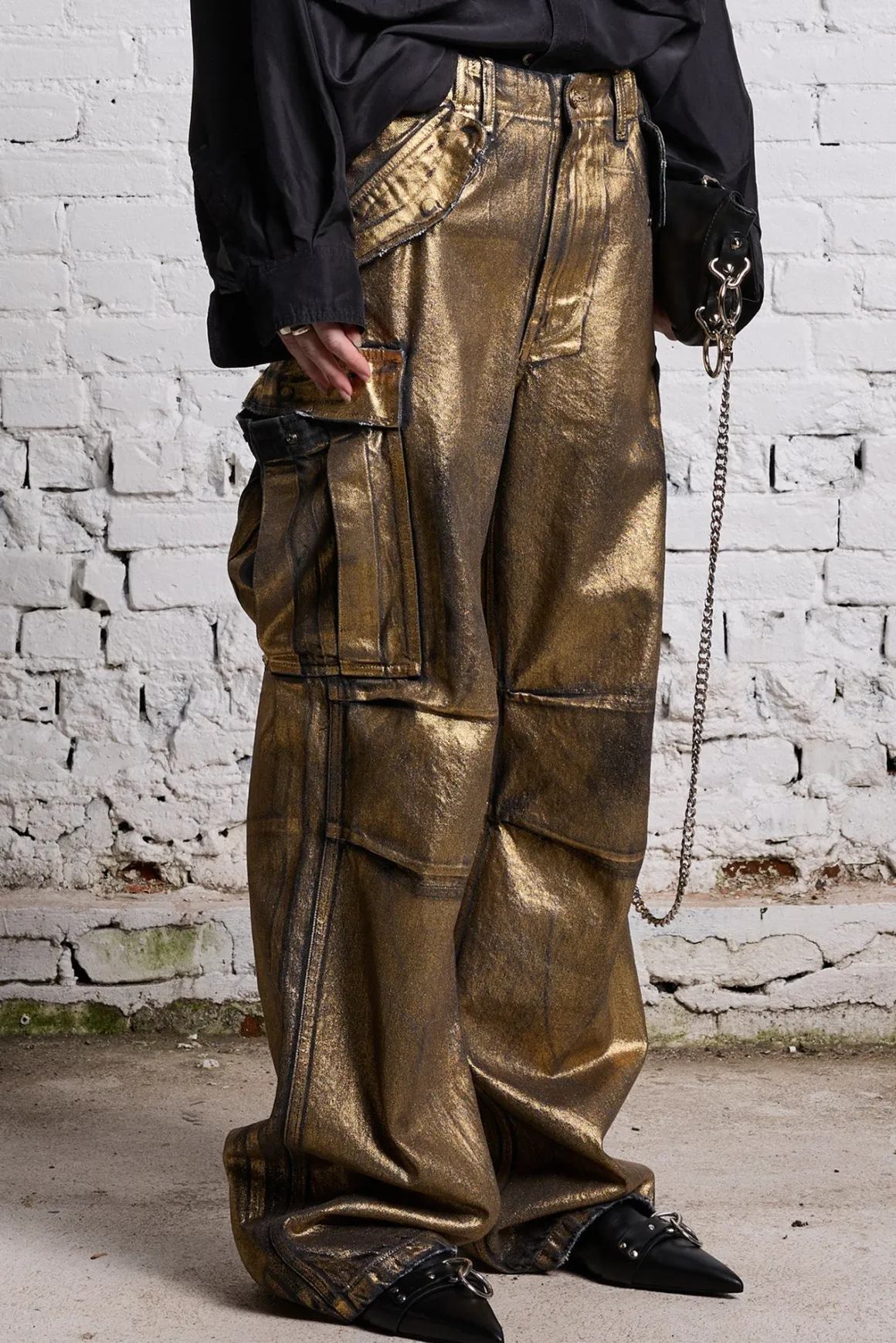 Women R13 Wide Leg*WIDE LEG CARGO - VINTAGE GILDED BLACK