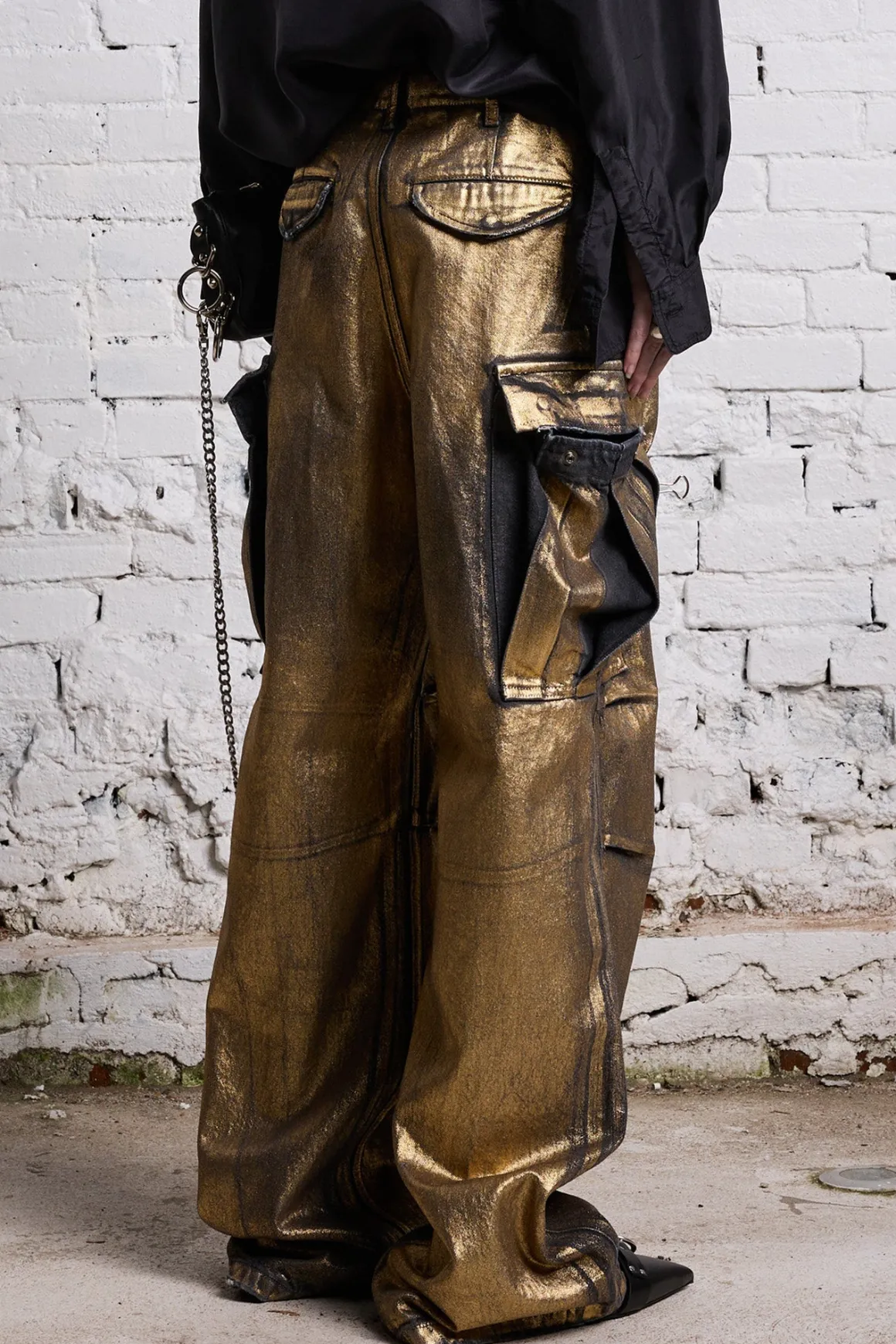 Women R13 Wide Leg*WIDE LEG CARGO - VINTAGE GILDED BLACK