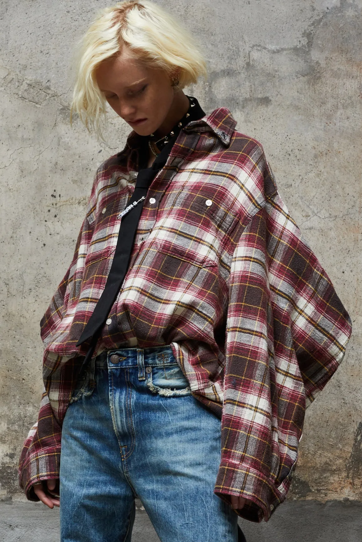 Women R13 Tops*ZIGGY WORKWEAR SHIRT - ECRU/MAROON PLAID