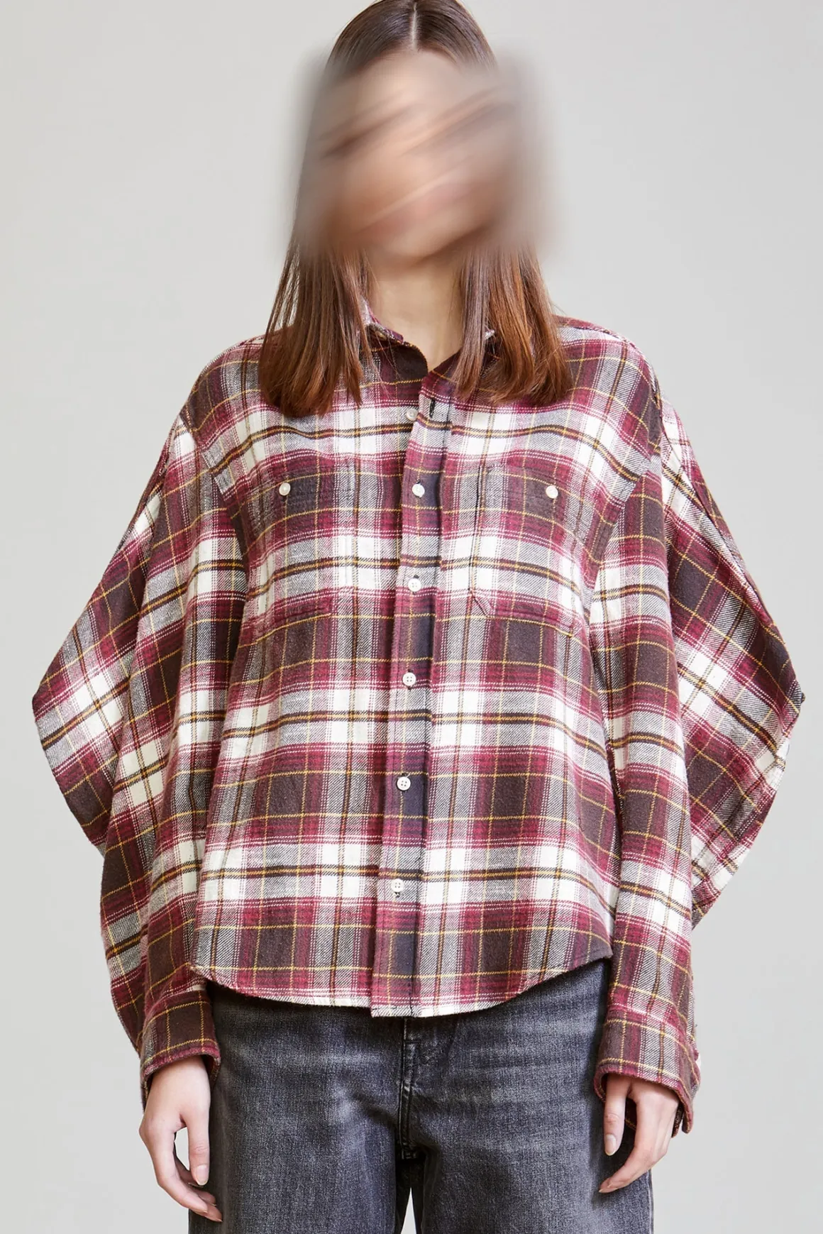 Women R13 Tops*ZIGGY WORKWEAR SHIRT - ECRU/MAROON PLAID